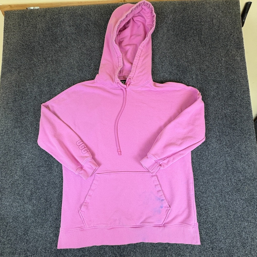 UGG RTW Hoodie Womens Medium Orchid Logo Fleece Lined Kangaroo Pocket Drawstring